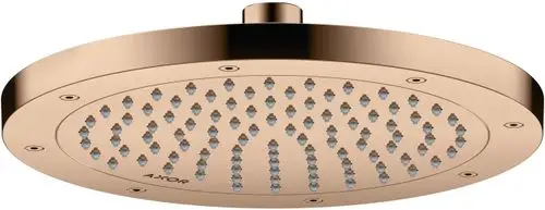 Kopfbrause von AXOR in rosegoldenem Finish mit runder Form und mehreren Düsen für den Wasserstrahl. Das Design ist schlicht und funktional.